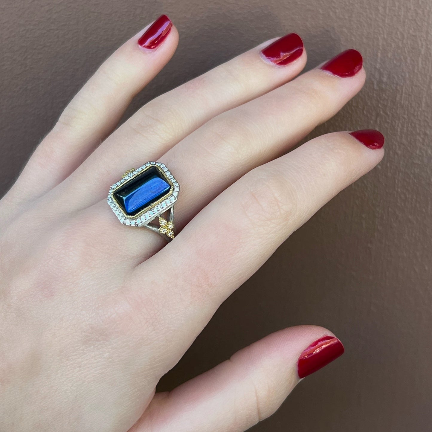 Black Onyx & Labradorite Doublet Ring