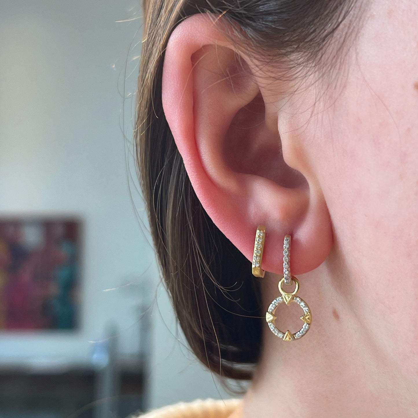 Lisse Pave Open Circle Half Kite Earring Charms