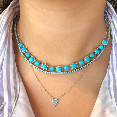Turquoise Heart and Diamond Halo Necklace