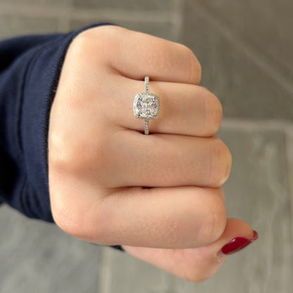 Princess Cut CZ & Diamond Halo Engagement Ring