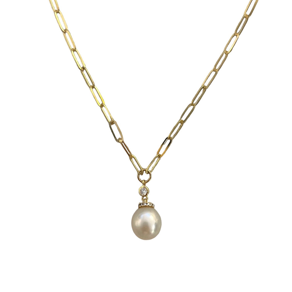 Pearl & Diamond Drop Necklace