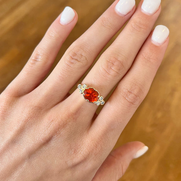 Fire Opal & Diamond Ring