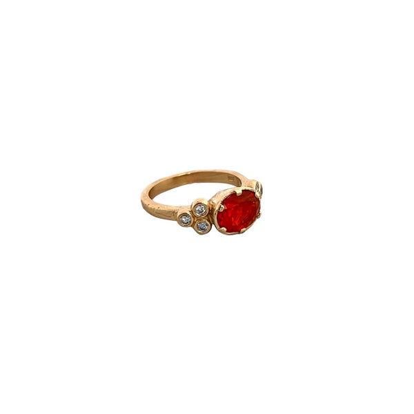 Fire Opal & Diamond Ring