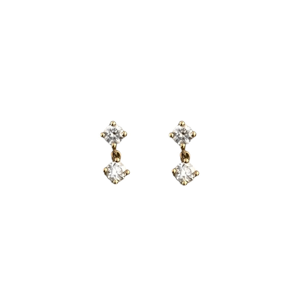 Double Round Diamond Dangle Stud Earrings