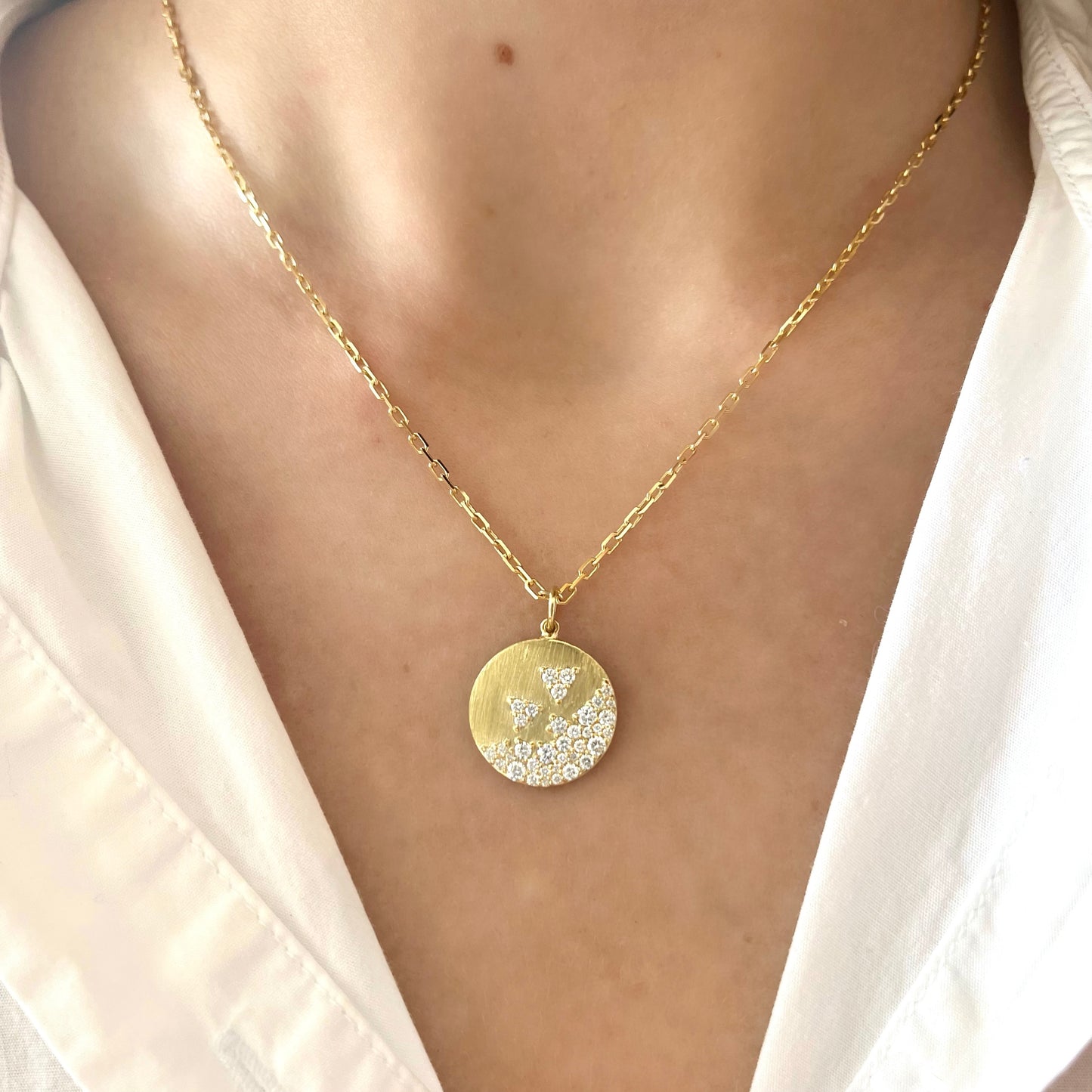 Brushed Gold Diamond Pendant