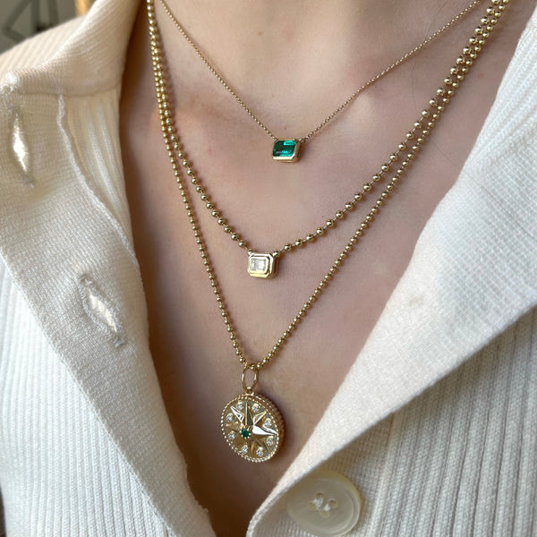 Emerald Cut Diamond On Gold Ball Chain