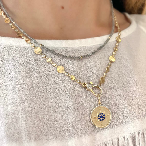 Alternating Bezel Diamond & Matte Gold Disc Necklace