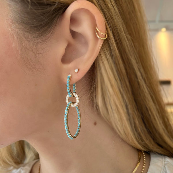 Turquoise and Diamond Oval Drop Earrings