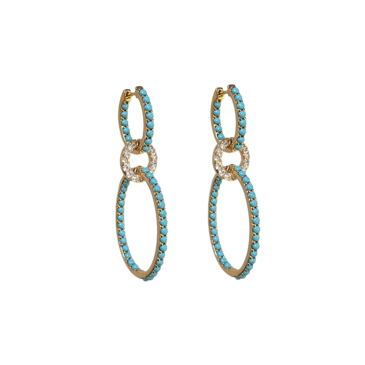 Turquoise and Diamond Oval Drop Earrings