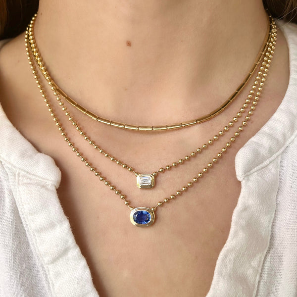 Emerald Cut Diamond On Gold Ball Chain