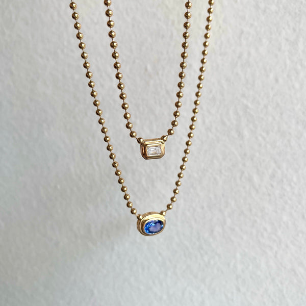 Emerald Cut Diamond On Gold Ball Chain