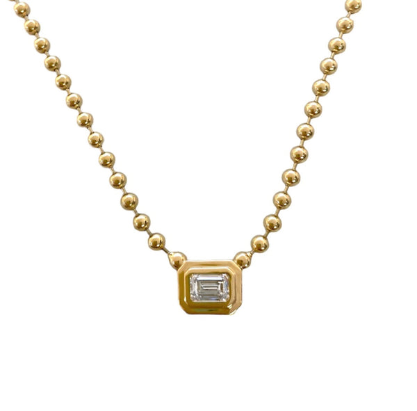Emerald Cut Diamond On Gold Ball Chain