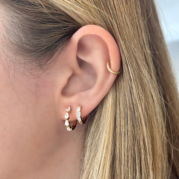 Pear & Emerald Cut Diamond Huggie Earrings