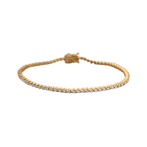 Yellow Gold Three Prong Diamond Tennis Bracelet