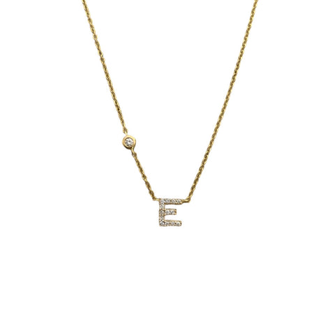Diamond "E" Initial with Bezel Diamond Necklace