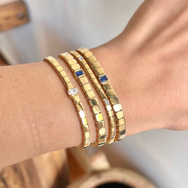 Blue Sapphire Brick Link Bracelet