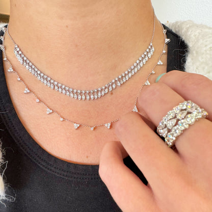 Alternating Diamond Trio White Gold Necklace