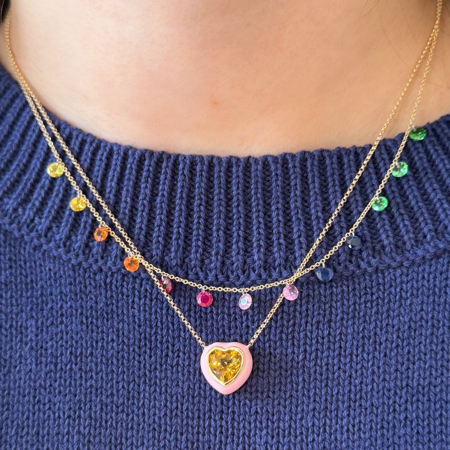 Enamel & Citrine Heart Necklace