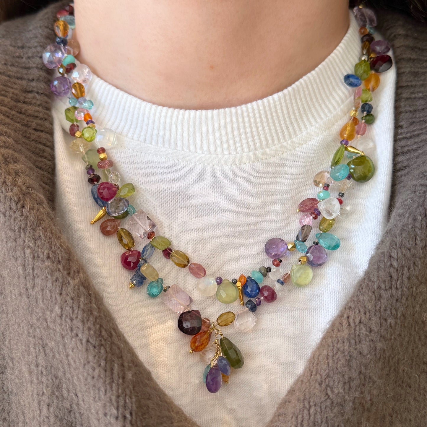 Multi Gemstone Double Strand Necklace