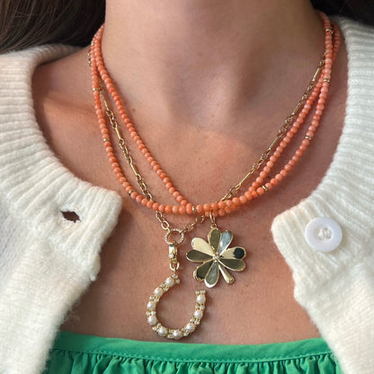 Coral Beads and Gold Rondelle Necklace