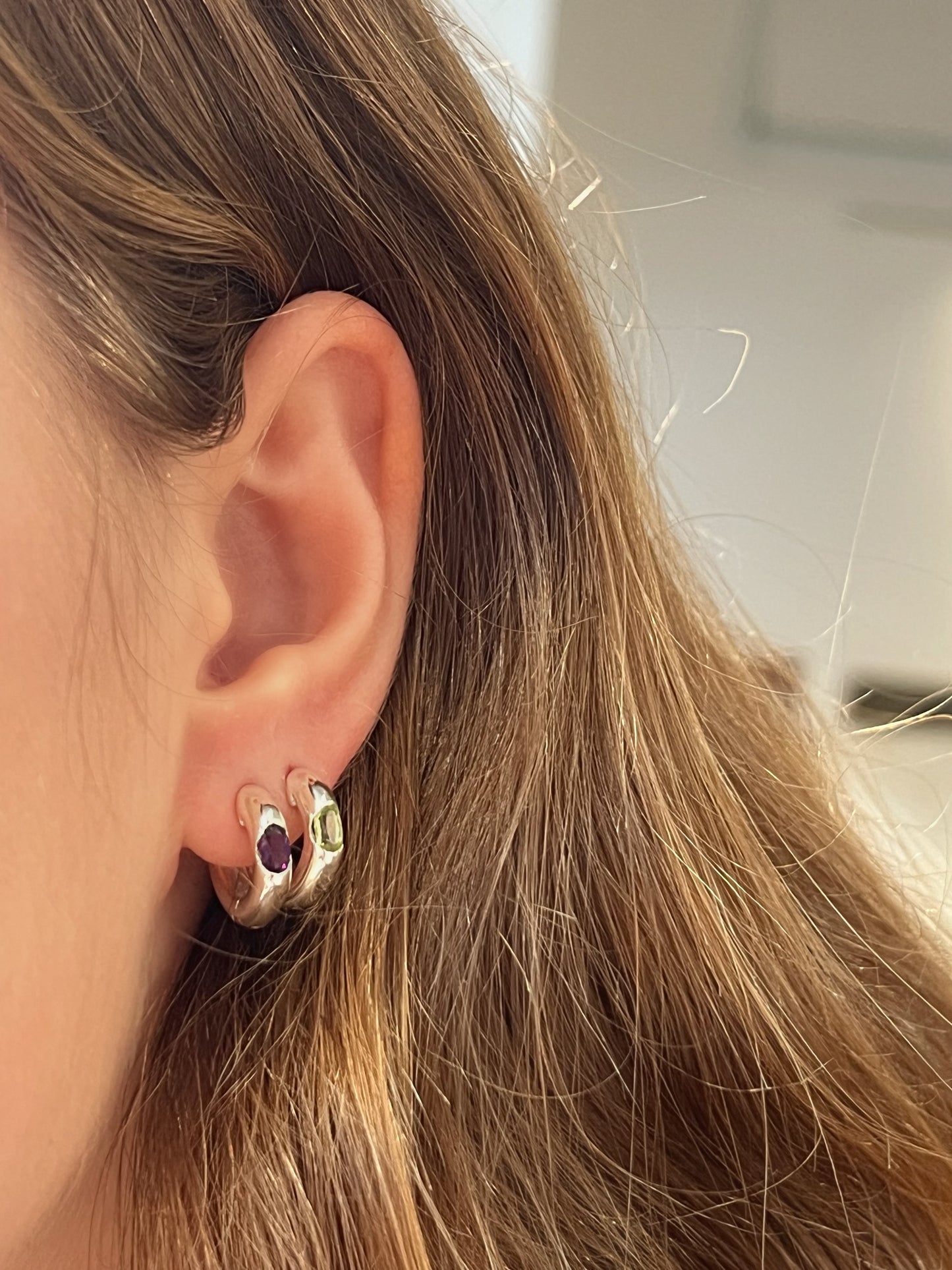 Sterling Silver Amethyst Snap Hoop