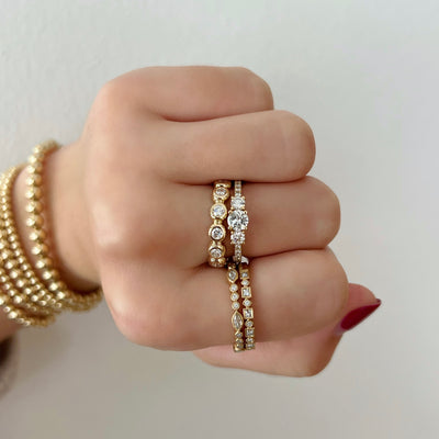 Round & Princess Cut Diamond Milgrain Ring