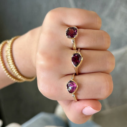 Sideways Pear Rhodolite Ring
