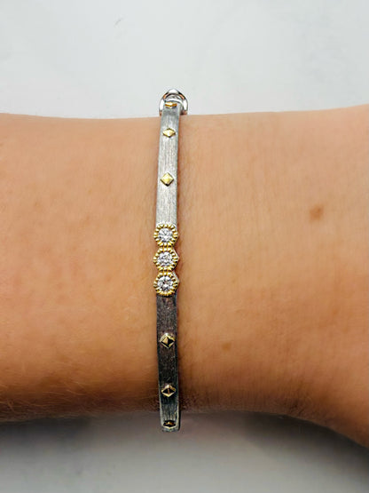 Mixed Metal Three Diamond Hexagon Bracelet