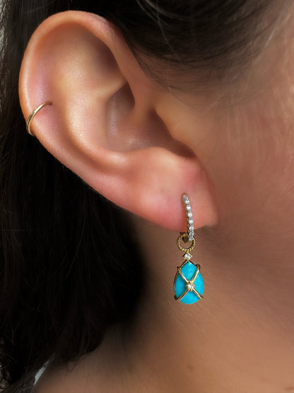 Tiny Criss Cross Wrapped Turquoise Earring Charms