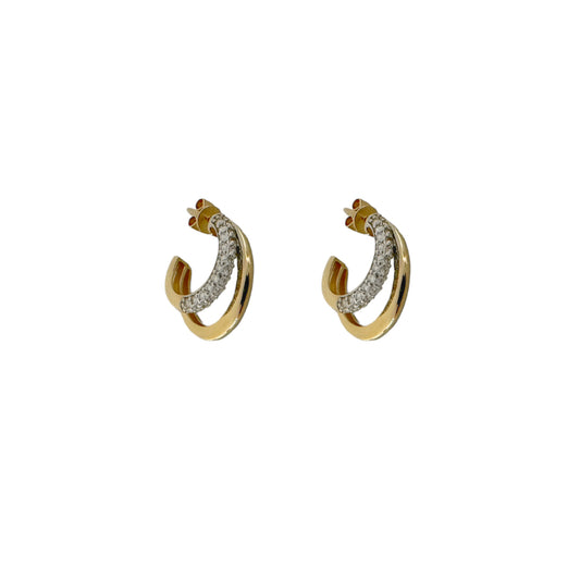 Double Loop Diamond & Gold Huggie Earrings