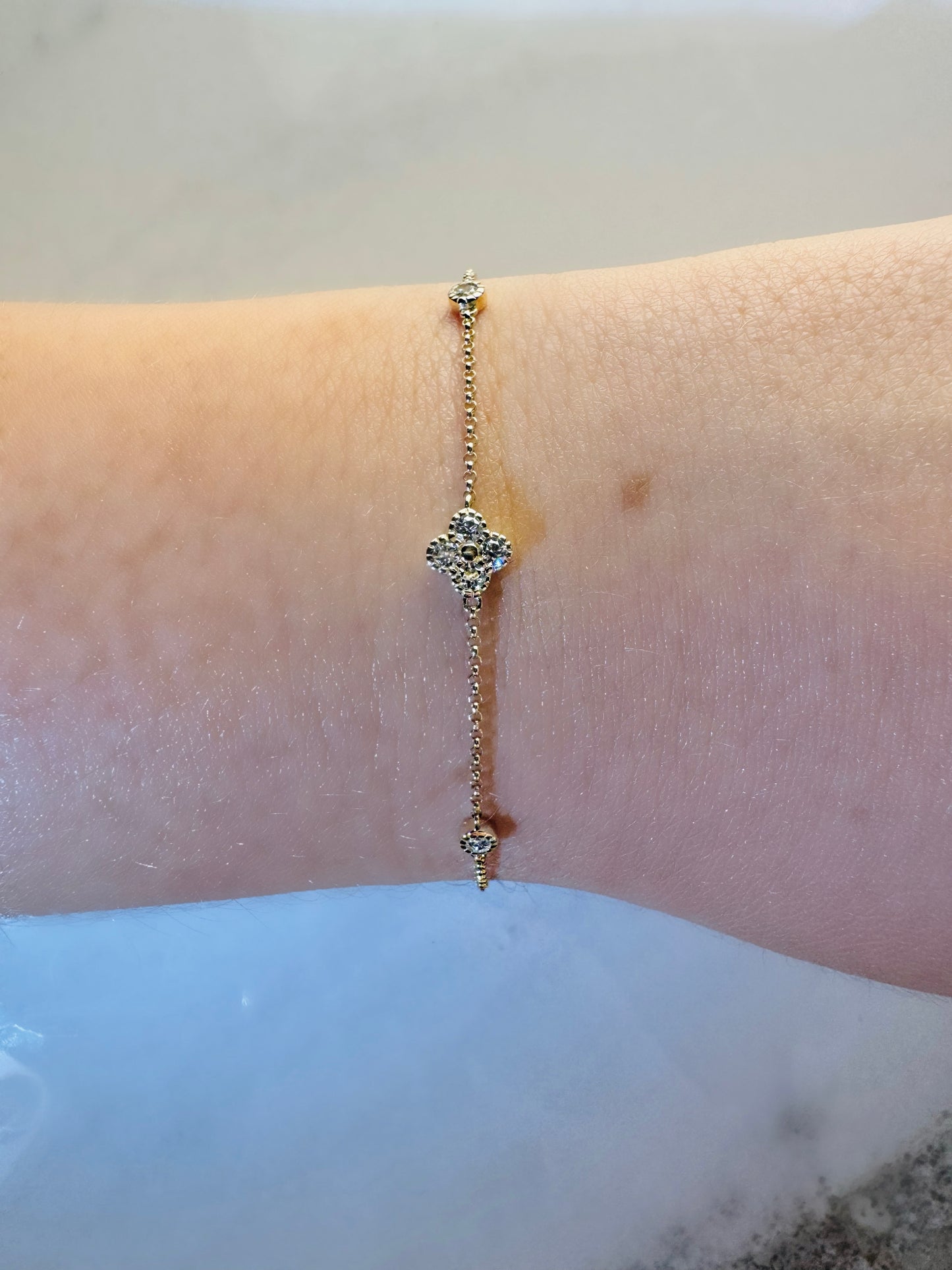 Diamond by the Yard Bracelet with Flower Center