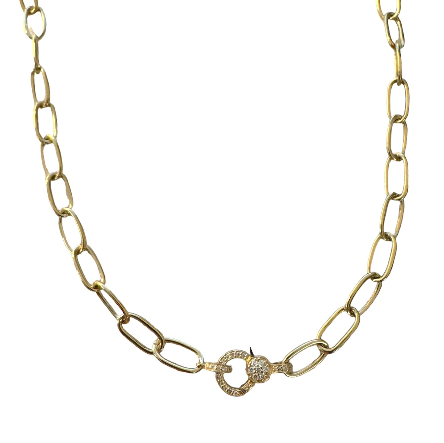 Gold Oval Link Necklace with Diamond Clasp