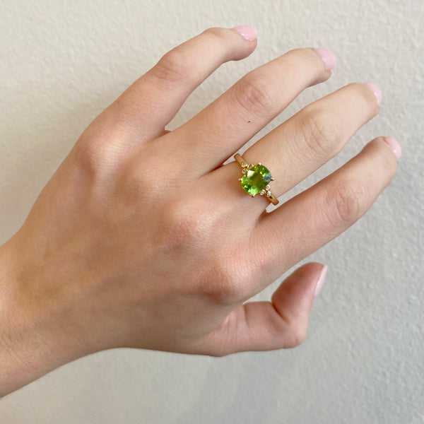 Oval Peridot & Diamond Trio Ring