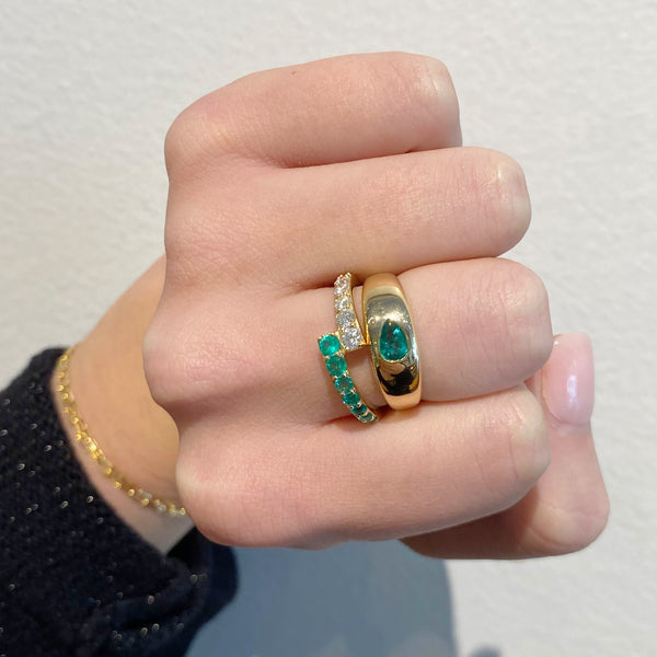 Emerald & Diamond Bypass Ring