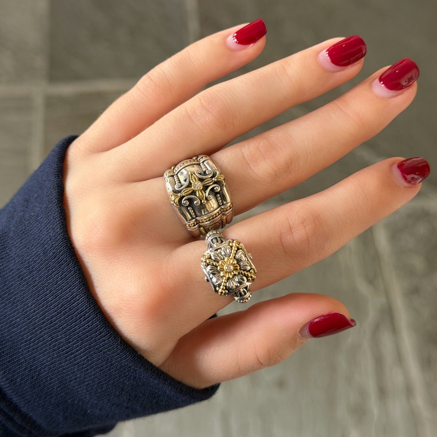 Square Mixed Metal Ring with Diamond Accent