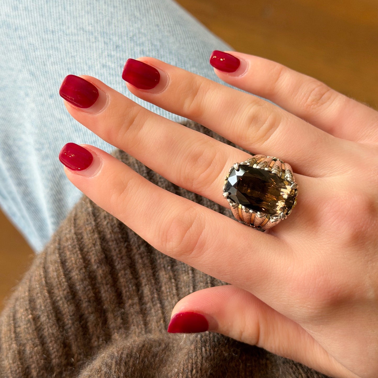 Smoky Quartz Mixed Metal Ring