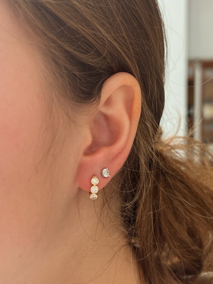 Three Diamond Gold Huggie Earrings