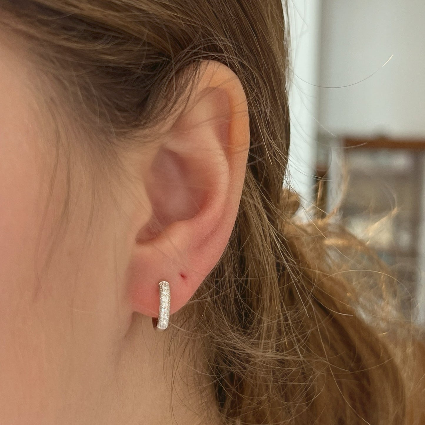 White Gold Diamond Huggie Hoop Earrings