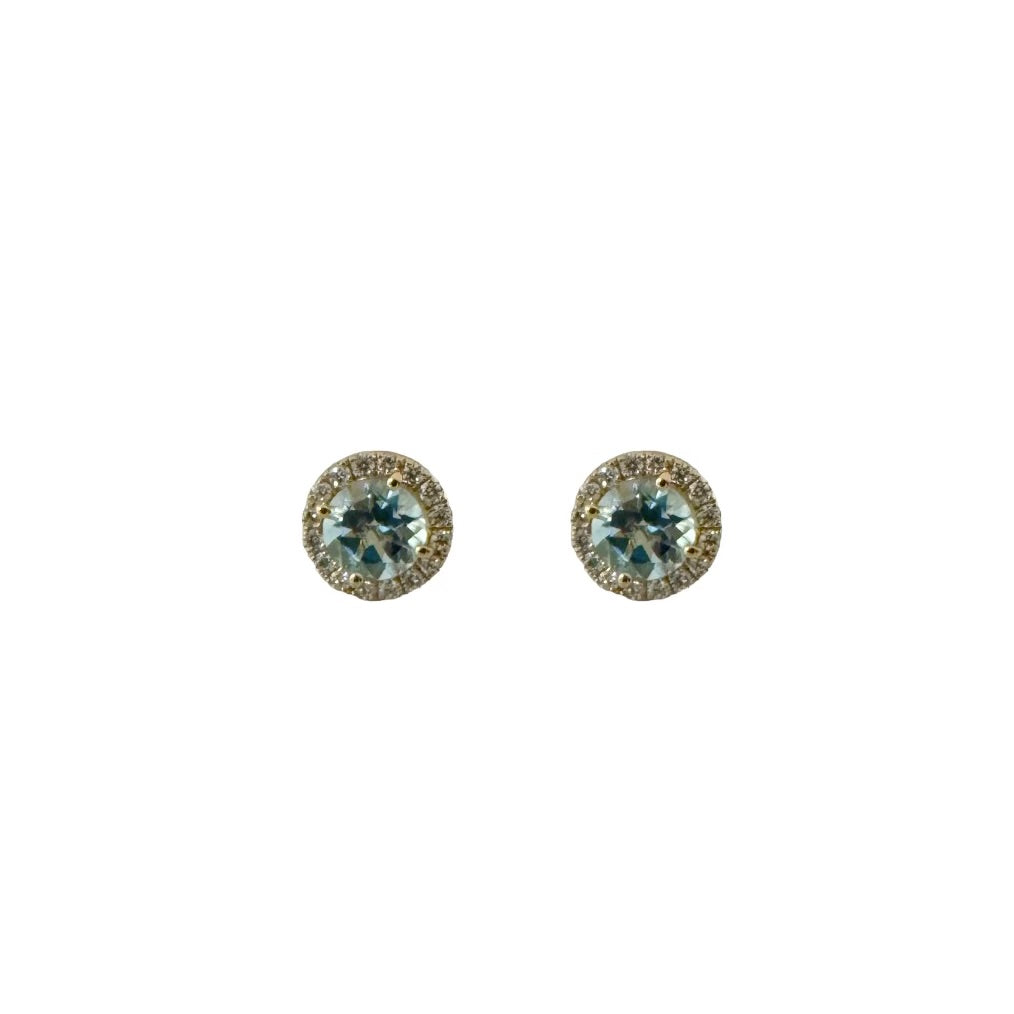 Sky Blue Topaz with Diamond Halo Earrings