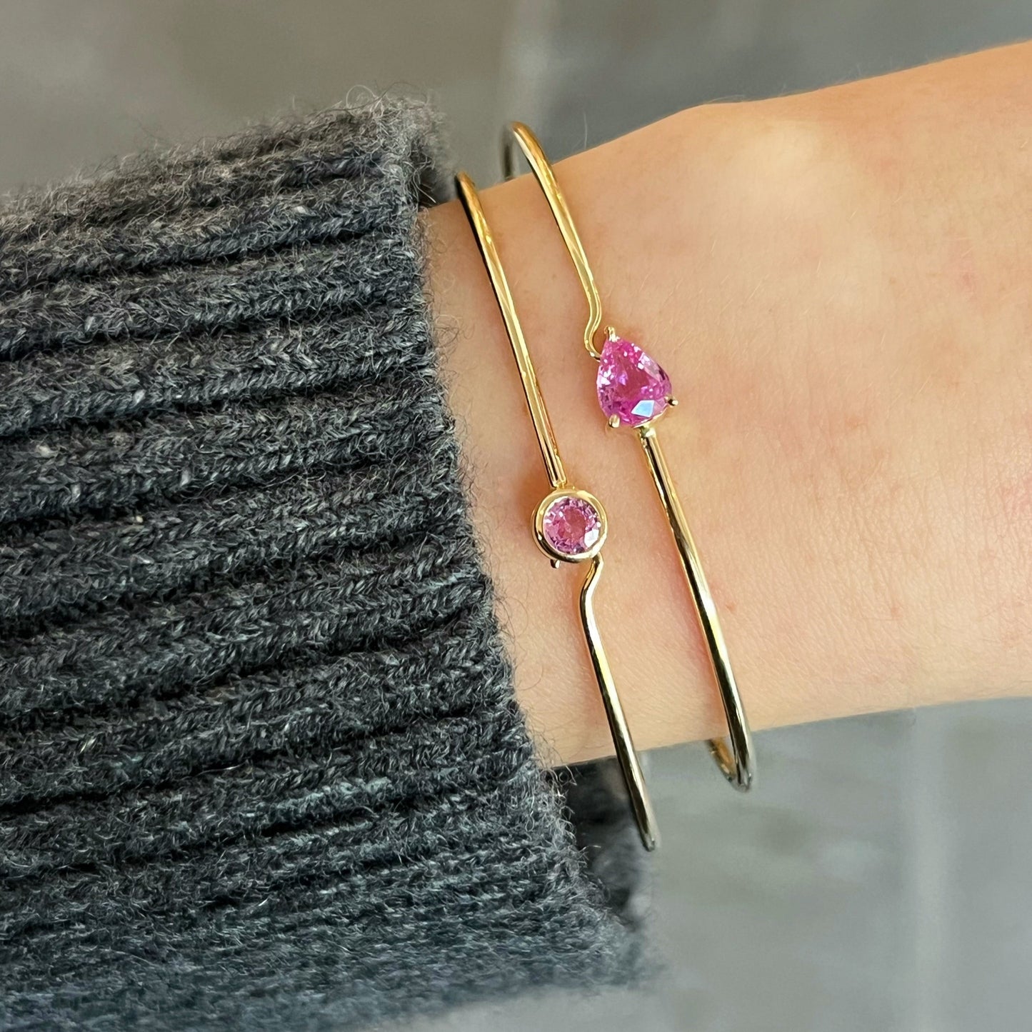 Floating Pink Sapphire Wire Hook Bracelet