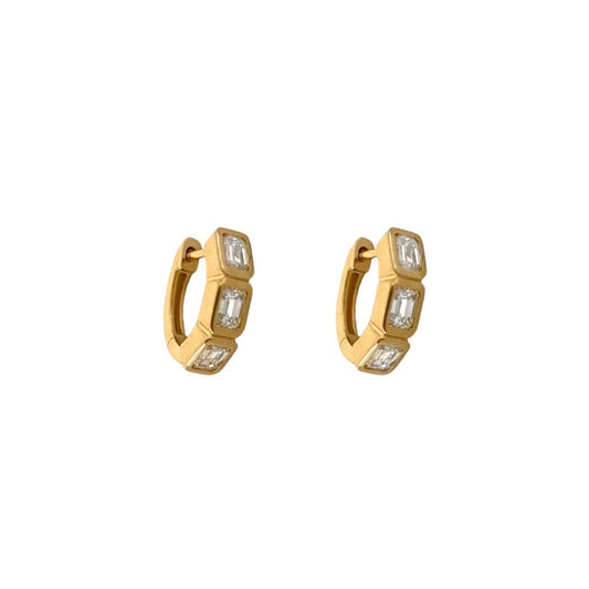 Emerald Cut Diamond Bezel Huggies