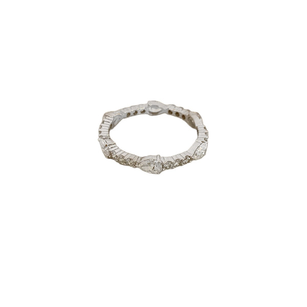 Pear Shape Diamond Station White Gold Ring