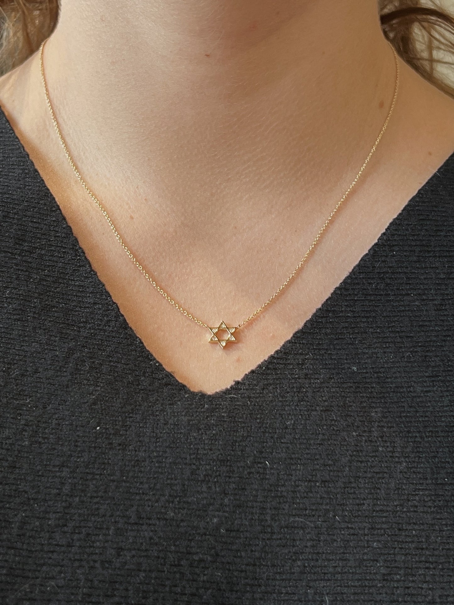 Gold & Diamond Pave Star of David Necklace