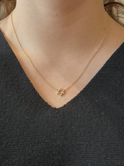 Gold & Diamond Pave Star of David Necklace