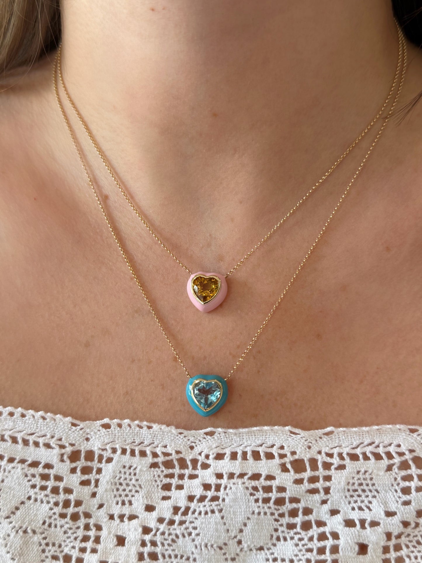 Enamel & Citrine Heart Necklace