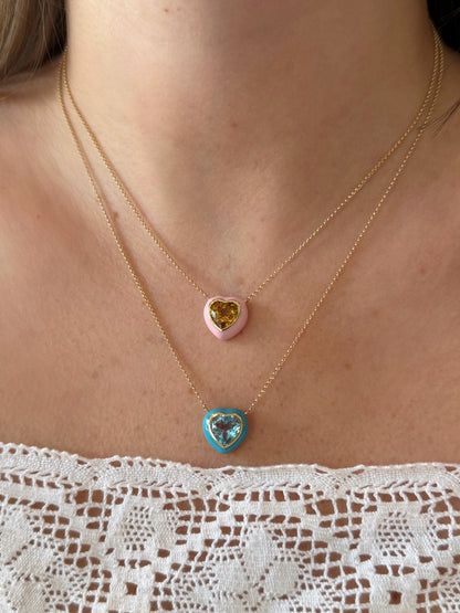 Enamel & Citrine Heart Necklace