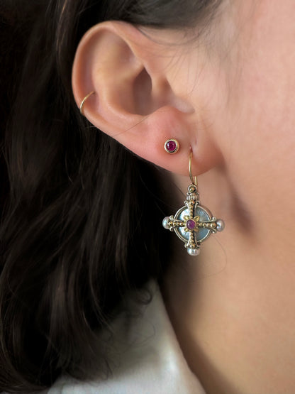 Mother of Pearl & Ruby Earrings