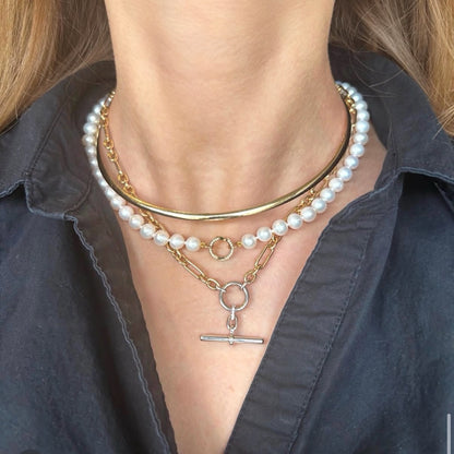 7mm Freshwater Pearl Knot Necklace with Gold Diamond Enhancer