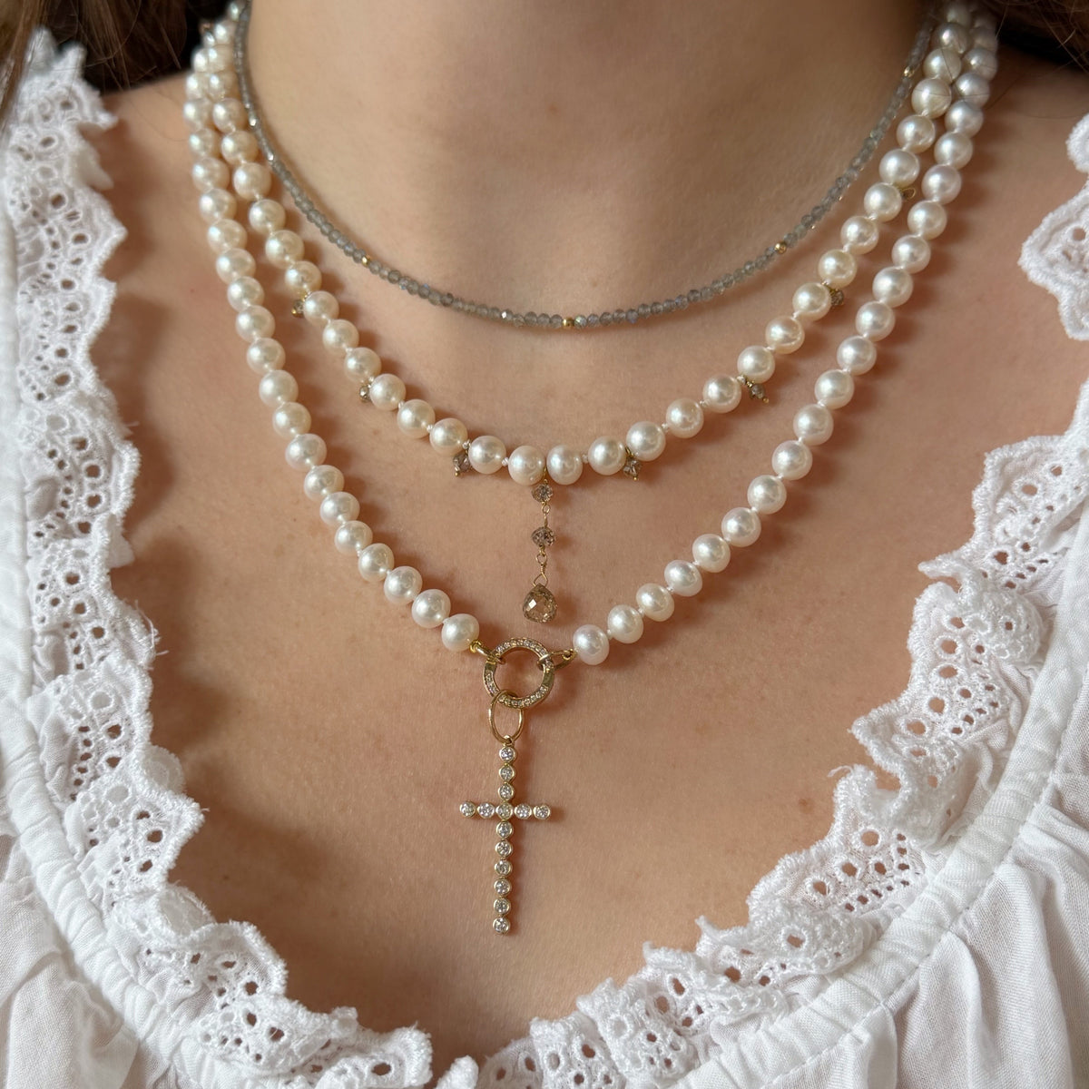 Pearl and Natural Diamond Necklace