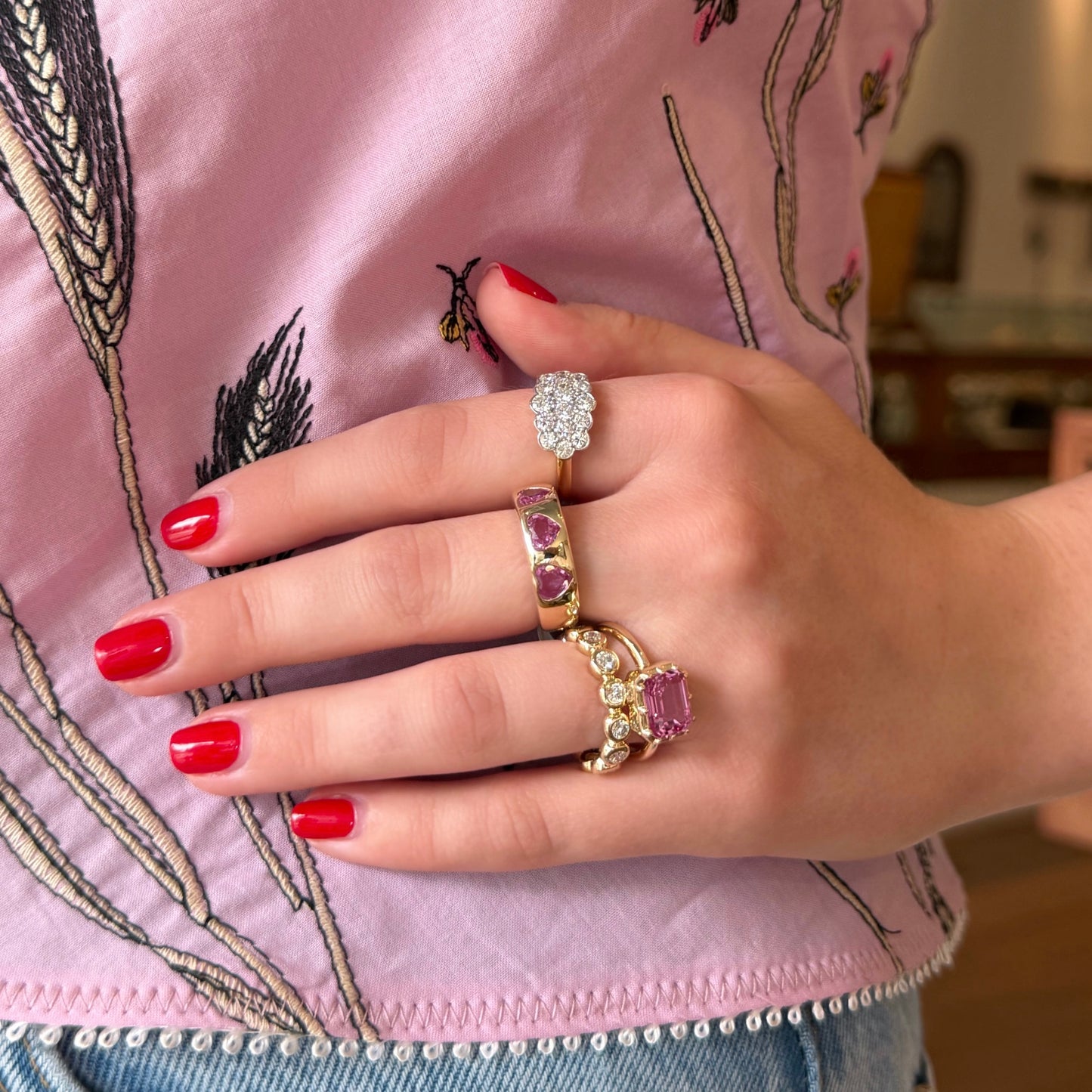 Pink Sapphire Hearts Dome Ring